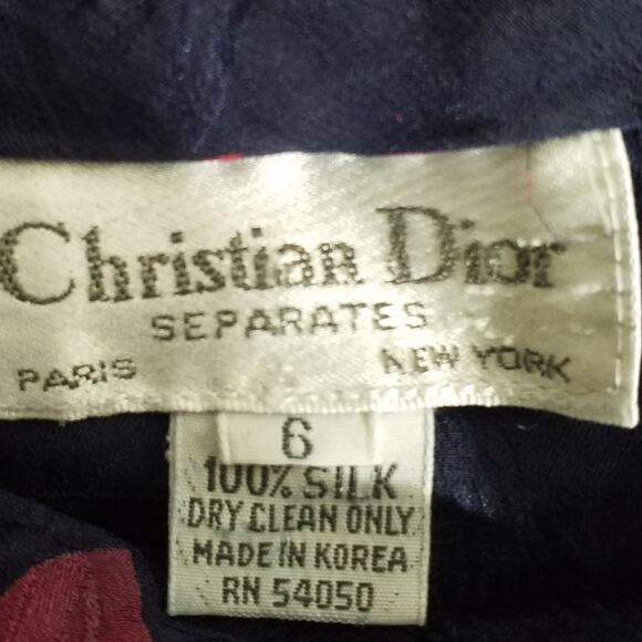 Christian Dior Silk Blouse Dark Blue Floral Print Button Cuff Size 6 - Picture 6 of 6